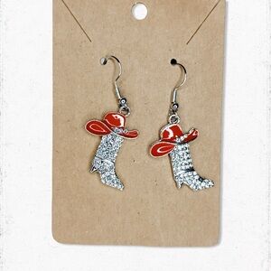 6371. Enamel Bling Cowboy Boot Earrings Brown